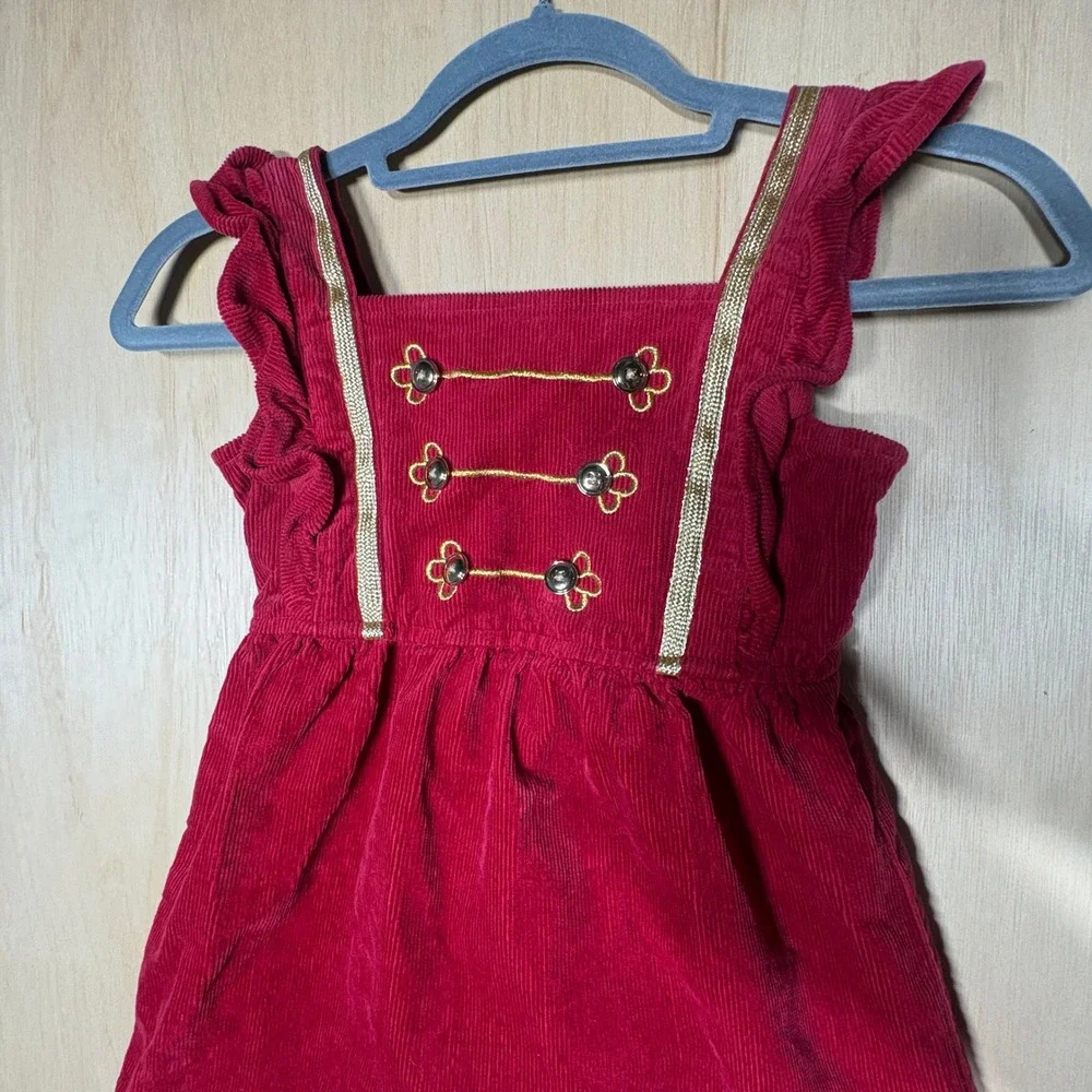 Gymboree NYC Ballet Red Corduroy Nutcracker Dress Gold Trim Girls Size 6